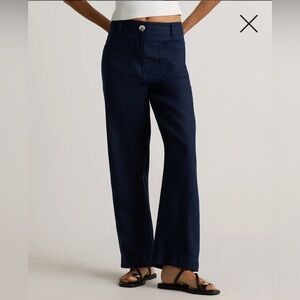 Quince 100% Linen Deep Navy Patch Pocket Wide-Leg Pants NWT 2 also fits 2P